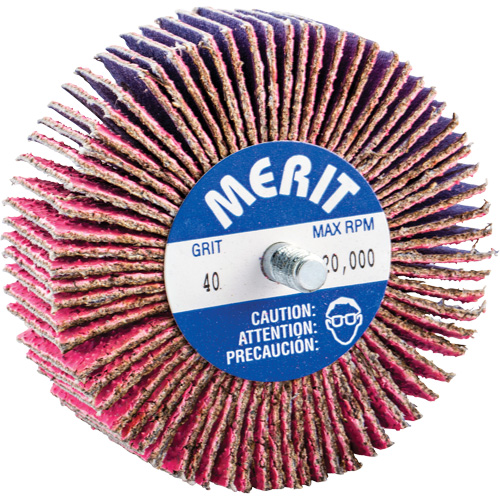 Threaded Mini Flap Wheel, Ceramic Alumina, 40 Grit, 3" x 1" x 1/4"-20 Kelford