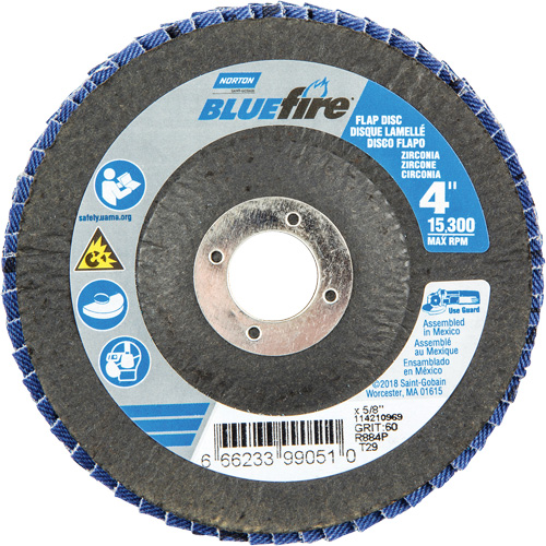 R884P BlueFire&reg; Conical Flap Disc, 4" x 5/8", Type 29, P60 Grit, Zirconia Alumina Kelford