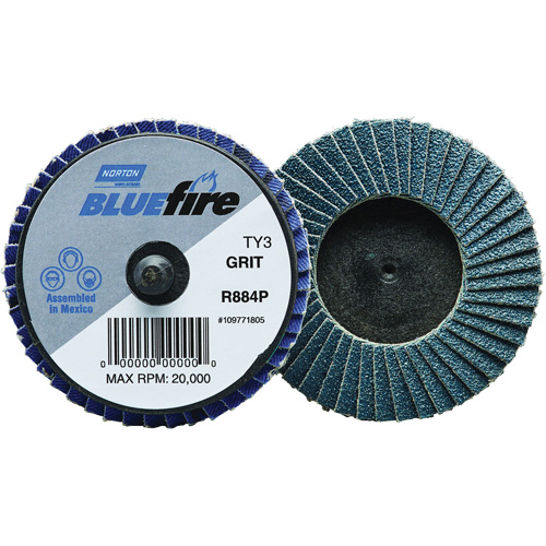 BlueFire&reg; R884P Plastic Flat Mini Flap Disc, 2" x Type 27, P80 Grit, Zirconia Alumina Kelford