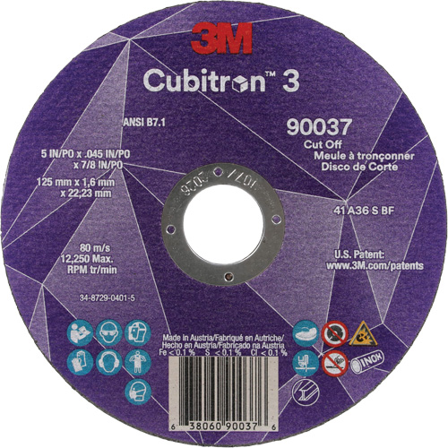 Cubitron 3 Cut-Off Wheel, 5" x 0.045", 7/8" Arbor, Type 1, Ceramic, 12250 RPM Kelford