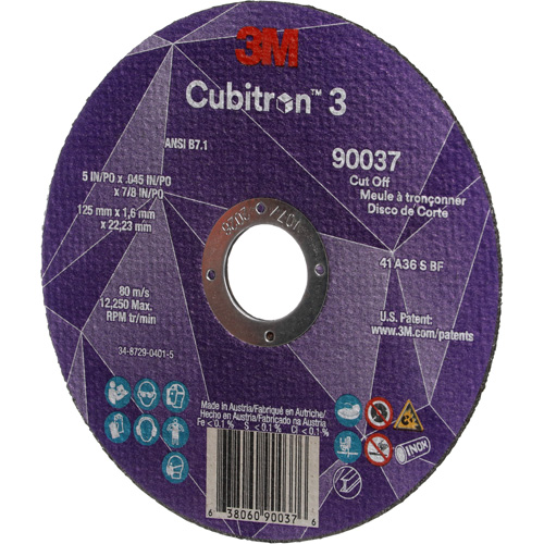 Cubitron 3 Cut-Off Wheel, 5" x 0.045", 7/8" Arbor, Type 1, Ceramic, 12250 RPM Kelford