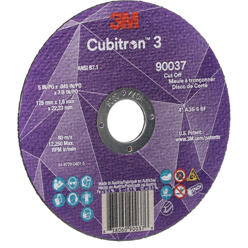 Cubitron 3 Cut-Off Wheel, 5" x 0.045", 7/8" Arbor, Type 1, Ceramic, 12250 RPM Kelford