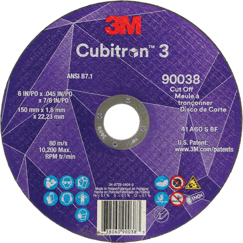 Cubitron 3 Cut-Off Wheel, 6" x 0.045", Type T27, Ceramic, 10200 RPM Kelford
