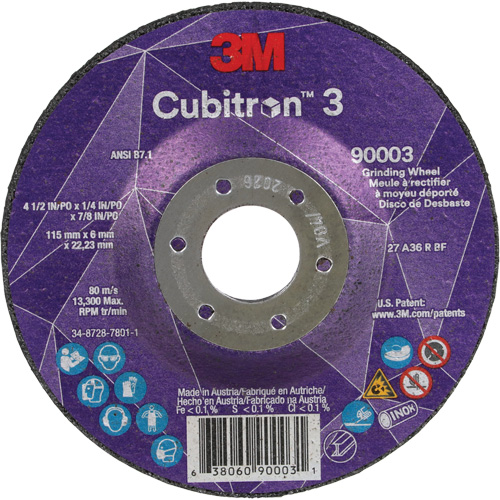 Cubitron 3 meule a moyeu d&eacute;port&eacute;, 4-1/2" x 1/4", Arbre 7/8", C&eacute;ramique, Type T27 Kelford