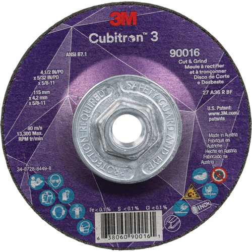 Cubitron 3 Cut & Grind Wheel, 4-1/2" x 5/32", 5/8"-11 Arbor, Type T27, 36+ Grit, Ceramic Kelford