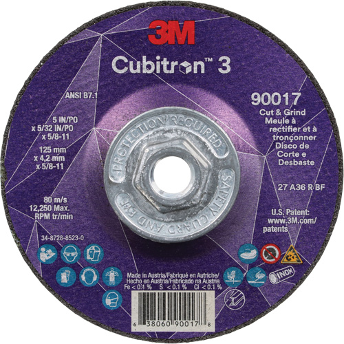 Cubitron 3 Cut & Grind Wheel, 5" x 5/32", 5/8"-11 Arbor, Type T27, 36+ Grit, Ceramic Kelford