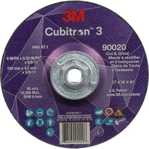 Cubitron 3 Cut & Grind Wheel, 6" x 5/32", 5/8"-11 Arbor, Type T27, 36+ Grit, Ceramic Kelford