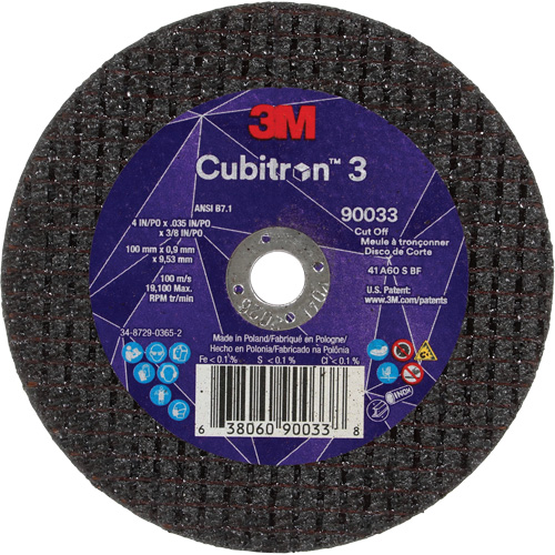 Meule &agrave; tronçonner Cubitron 3, 4" x 0,035", Arbre de 3/8", Type T1, C&eacute;ramique, 21000 Tr/min Kelford