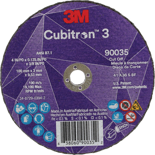 Cubitron 3 Cut-Off Wheel, 4" x 1/8", 3/8" Arbor, Type T1, Ceramic, 21000 RPM Kelford