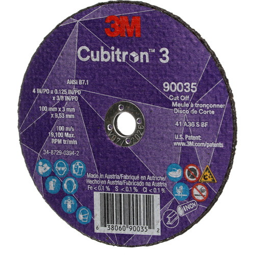 Cubitron 3 Cut-Off Wheel, 4" x 1/8", 3/8" Arbor, Type T1, Ceramic, 21000 RPM Kelford