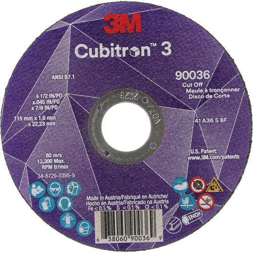 Cubitron 3 Cut-Off Wheel, 4-1/2" x 0.045", 7/8" Arbor, Type T1, Ceramic, 13300 RPM Kelford