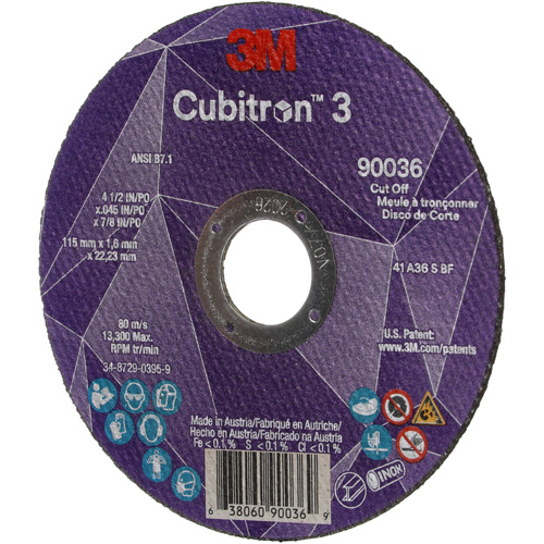 Cubitron 3 Cut-Off Wheel, 4-1/2" x 0.045", 7/8" Arbor, Type T1, Ceramic, 13300 RPM Kelford