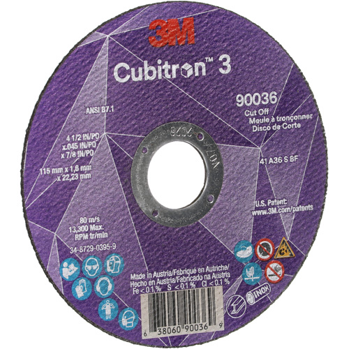 Cubitron 3 Cut-Off Wheel, 4-1/2" x 0.045", 7/8" Arbor, Type T1, Ceramic, 13300 RPM Kelford