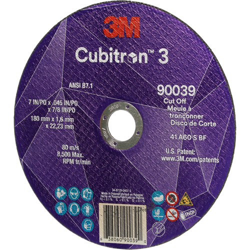 Meule &agrave; tronçonner Cubitron 3, 7" x 0,09", Arbre de 7/8", Type T27, C&eacute;ramique, 8500 Tr/min Kelford
