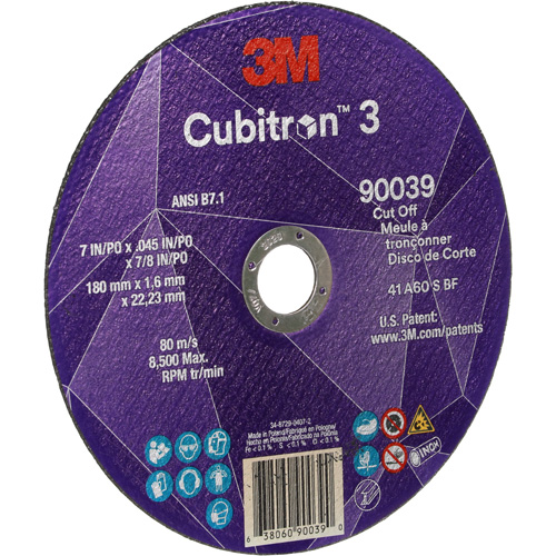 Meule &agrave; tronçonner Cubitron 3, 7" x 0,09", Arbre de 7/8", Type T27, C&eacute;ramique, 8500 Tr/min Kelford