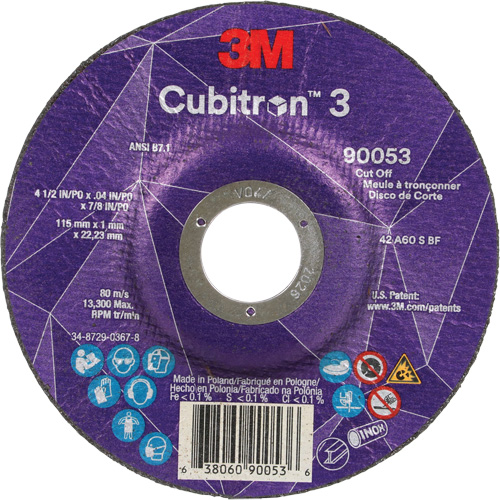 Cubitron 3 Cut-Off Wheel, 4-1/2" x 0.04", 7/8" Arbor, Type T27, Ceramic, 13300 RPM Kelford