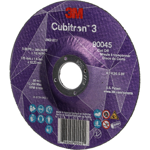 Cubitron 3 Cut-Off Wheel, 5" x 0.045", 7/8" Arbor, Type T27, Ceramic, 12250 RPM Kelford