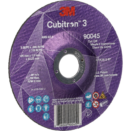 Cubitron 3 Cut-Off Wheel, 5" x 0.045", 7/8" Arbor, Type T27, Ceramic, 12250 RPM Kelford