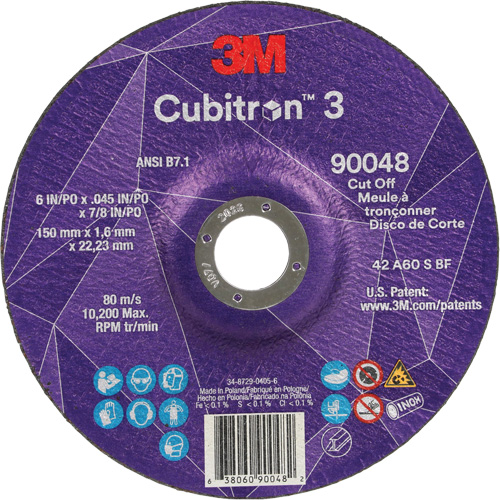Cubitron 3 Cut-Off Wheel, 6" x 0.045", 7/8" Arbor, Type T27, Ceramic, 10200 RPM Kelford