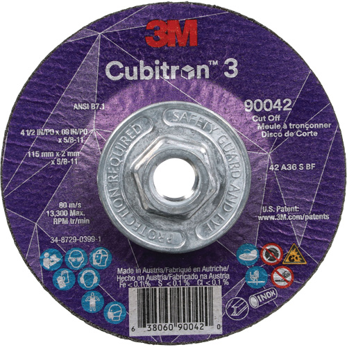 Cubitron 3 Cut-Off Wheel, 4-1/2" x 0.09", 5/8"-11 Arbor, Type T27, Ceramic, 13300 RPM Kelford