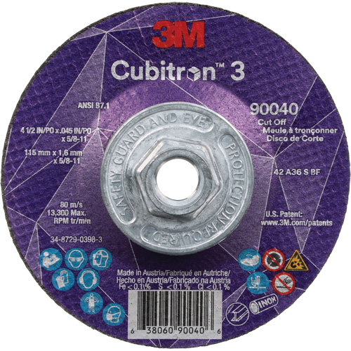 Meule &agrave; tronçonner Cubitron 3, 4-1/2" x 0,045", Arbre de 5/8"-11, Type T27, C&eacute;ramique, 13 300 Tr/min Kelford