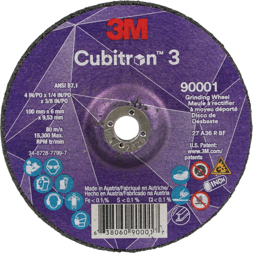 Cubitron 3 Depressed Centre Grinding Wheel, 4" x 1/4", 3/8" Arbor, Ceramic, Type T27 Kelford