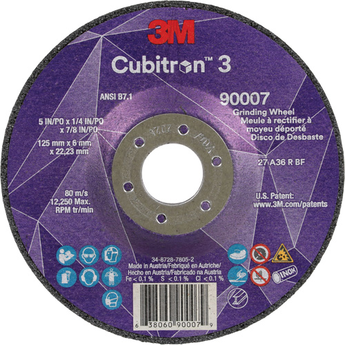 Cubitron 3 Depressed Centre Grinding Wheel, 5" x 1/4", 7/8" Arbor, Ceramic, Type T27 Kelford