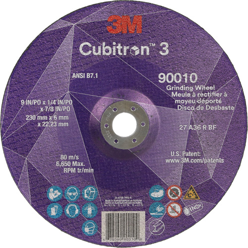 Cubitron 3 Depressed Centre Grinding Wheel, 9" x 1/4", 7/8" Arbor, Ceramic, Type T27 Kelford