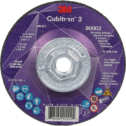 Cubitron 3 Depressed Centre Grinding Wheel, 4-1/2" x 1/4", 5/8"-11 Arbor, Ceramic, Type T27 Kelford