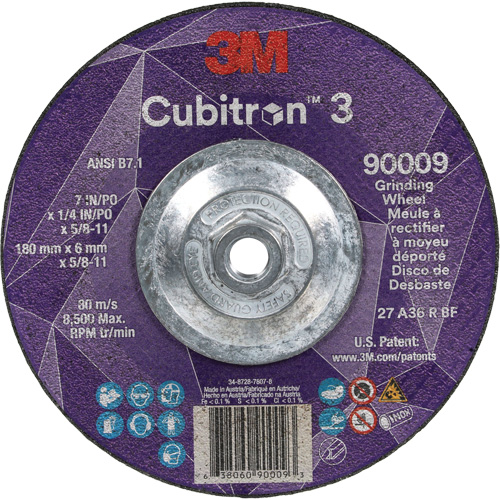 Meule a moyeu d&eacute;port&eacute; Cubitron 3, 7" x 1/4", Arbre 5/8"-11, C&eacute;ramique, Type T27 Kelford