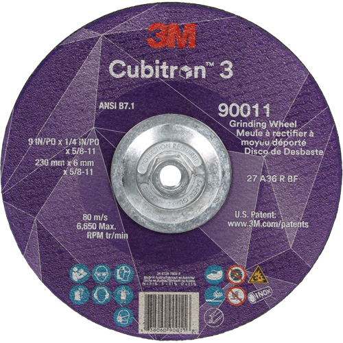 Cubitron 3 meule a moyeu d&eacute;port&eacute;, 9" x 0,25", Arbre 5/8"-11, C&eacute;ramique, Type T27 Kelford