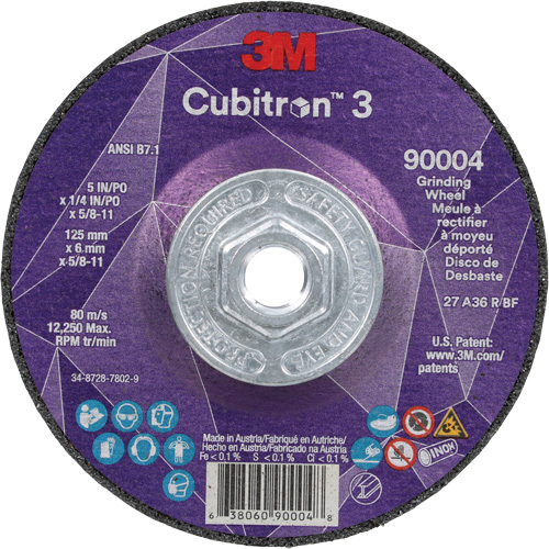 Cubitron 3 meule a moyeu d&eacute;port&eacute;, 5" x 0,25", Arbre 5/8"-11, C&eacute;ramique, Type T27 Kelford