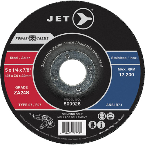 Power-Xtreme ZA24S Grinding Wheel, 4-1/2" x 1/4", 7/8" Arbor, Type 27 Kelford