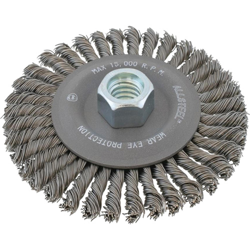 ALLSTEEL Wheel Wire Brush, 6" Dia., 0.02" Fill, 5/8"-11 Arbor Kelford