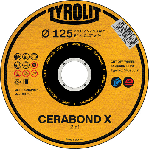 Cerabond X Cut-Off Wheel, 5" x 0.04", 7/8" Arbor, Ceramic Kelford