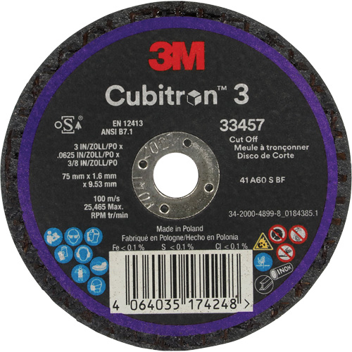 Cubitron 3 Cut-Off Wheel, 3" x 0.063", 3/8" Arbor, Ceramic Kelford
