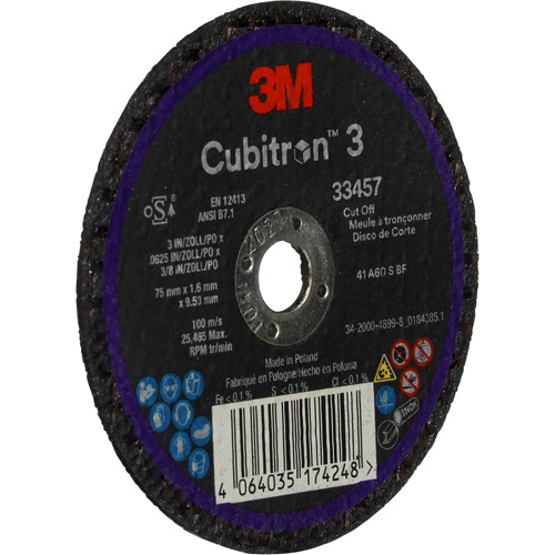 Cubitron 3 Cut-Off Wheel, 3" x 0.063", 3/8" Arbor, Ceramic Kelford