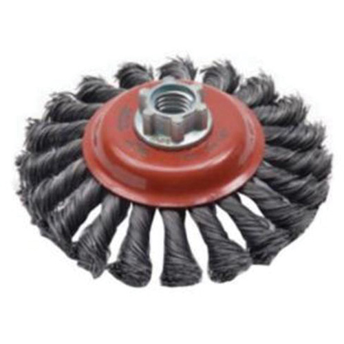 Brosse concave &agrave; fils nou&eacute;s torsad&eacute;s, Dia. 4", Fils 0,02", Arbre 5/8"-11, Acier Kelford
