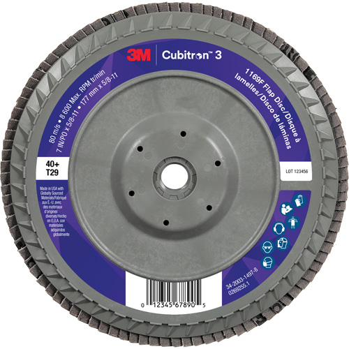 Cubitron 3 Conical  Flap Disc with Quick Change 1169F, 7" x 5/8"-11, Type T29, 40+ Grit, Ceramic Kelford