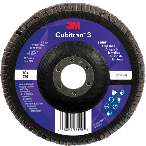 Cubitron 3 Conical  Flap Disc 1169F, 5" x 7/8", Type T29, 80+ Grit, Ceramic Kelford