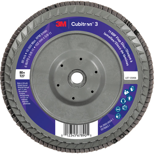 Cubitron 3 Flat Flap Disc with Quick Change 1169F, 6" x 5/8"-11, Type T27, 80+ Grit, Ceramic Kelford