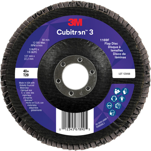 Cubitron 3 Conical  Flap Disc 1169F, 5" x 7/8", Type T29, 40+ Grit, Ceramic Kelford