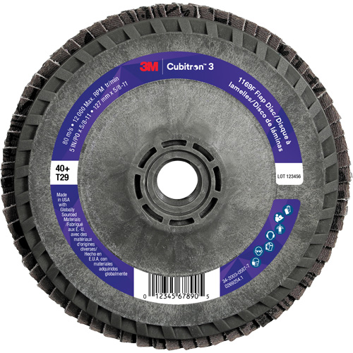 Cubitron 3 Conical  Flap Disc with Quick Change 1169F, 5" x 5/8"-11, Type T29, 40+ Grit, Ceramic Kelford