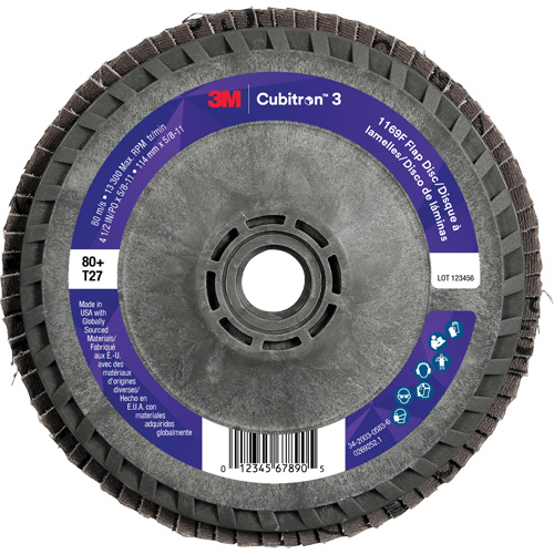 Cubitron 3 Flat Flap Disc with Quick Change 1169F, 4-1/2" x 5/8"-11, Type T27, 80+ Grit, Ceramic Kelford