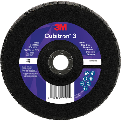 Cubitron 3 Flat Flap Disc 1169F, 7" x 7/8", Type T27, 40+ Grit, Ceramic Kelford