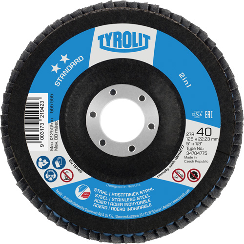 Disque &agrave; lamelles 2-en-1 standard ZA 40 - B425, 5" x 7/8", Type 27A, Grain 40, Alumine de zirconium Kelford