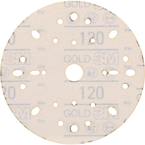 Hookit Gold Abrasive Disc, 6" Dia., 120 Grit, Aluminum Oxide, C-Weight Kelford