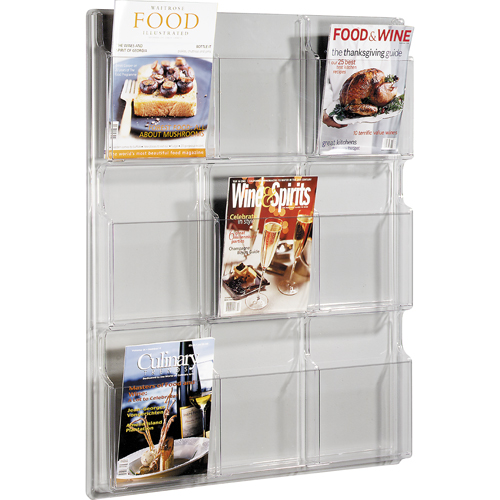 Literature Displays, Wall Mount, 9 Slots, Plastic, 30" W x 2" D x 36-7/8" H Kelford