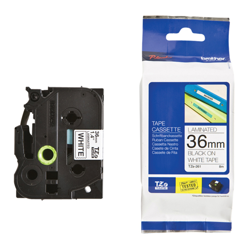 Tape Cartridge for P-touch&reg; Labeling System, 36 mm x 26-1/4', Black on White Kelford