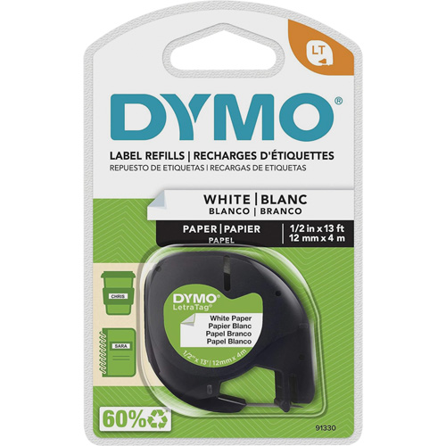 &eacute;tiquettes pour &eacute;tiqueteuse LetraTag Plus LT-100H, 12 mm x 13', Noir sur blanc Kelford